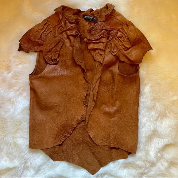 Ports 1961 Extremely Unique Distressed Camel Leather Vest - Picture 6 of 7